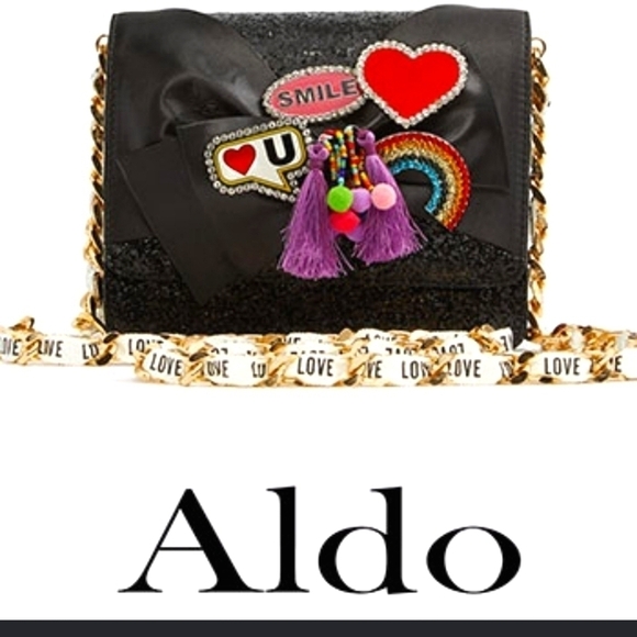 Aldo Handbags - ALDO Black Red Glitter Embellished Crossbody Sling Bag